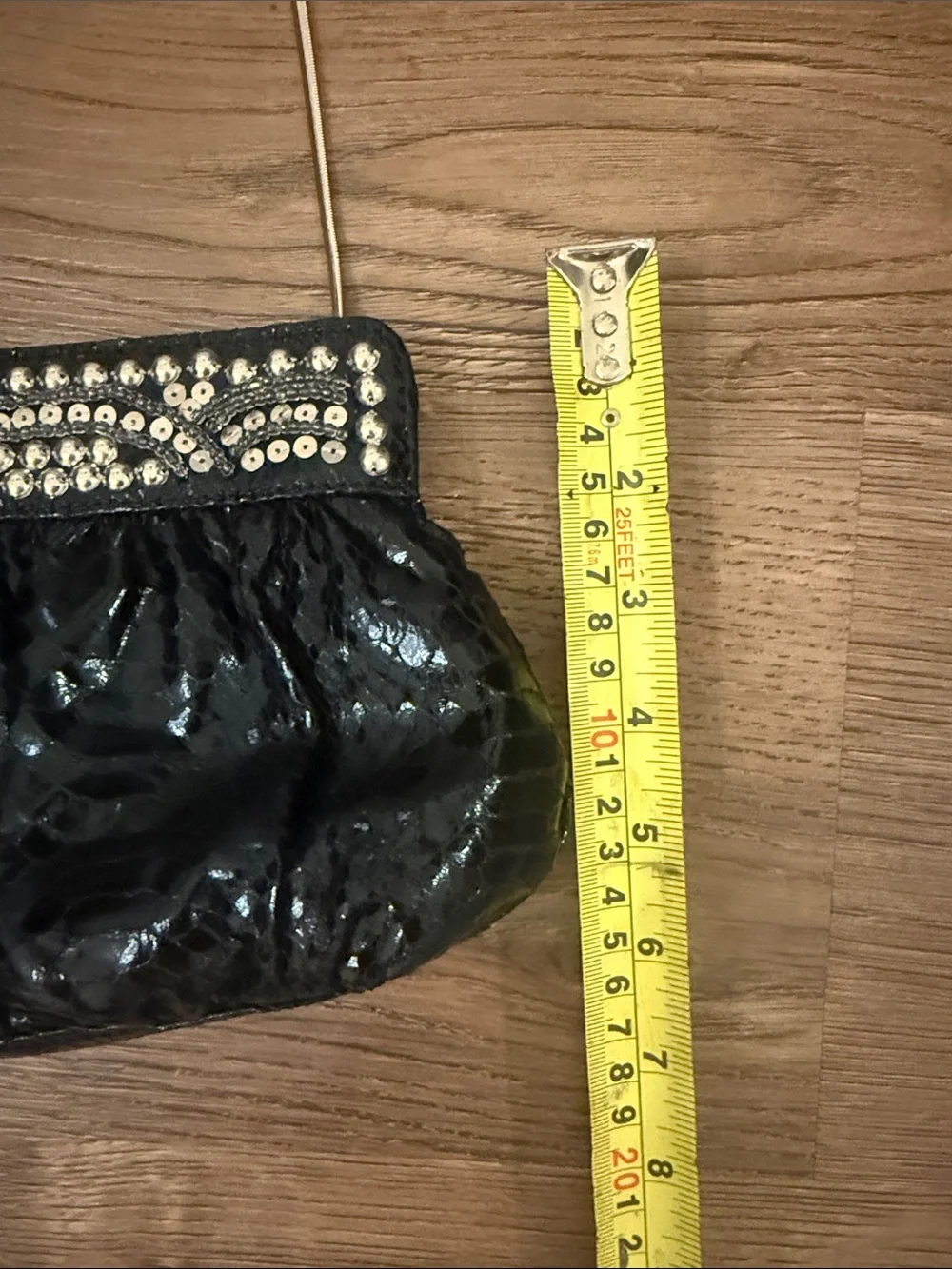 White House Black Market Black Sequin Evening Clutch with Chain - Picture 4 of 7